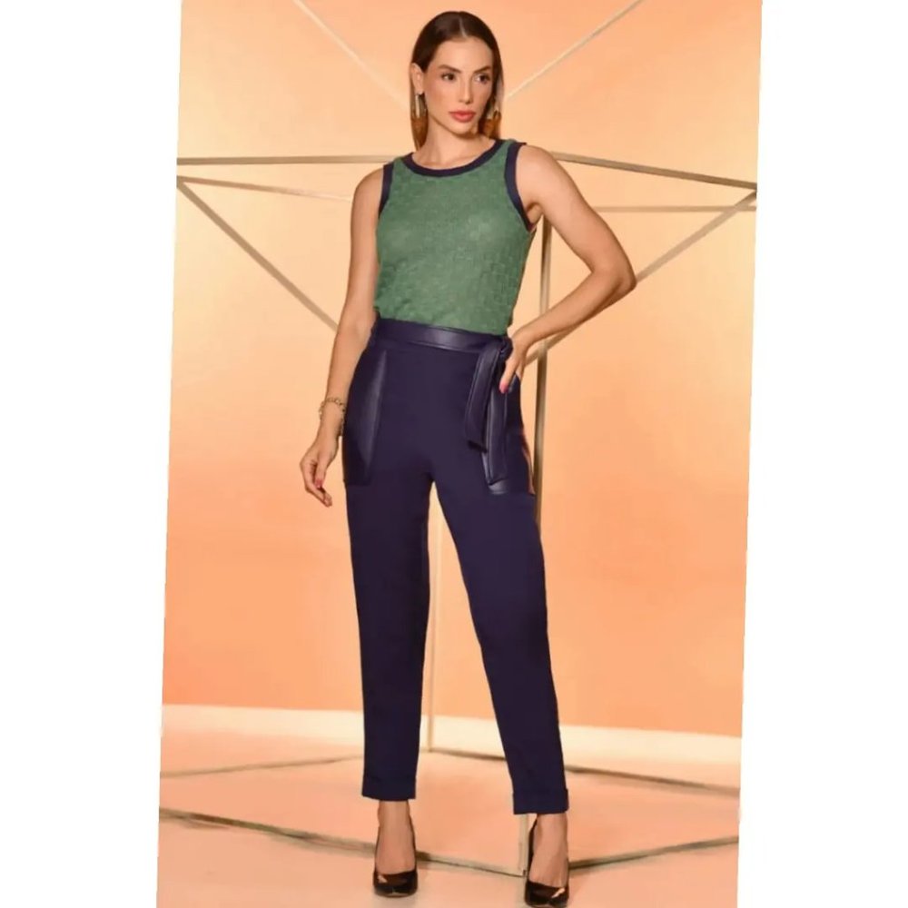 Pants with leather details